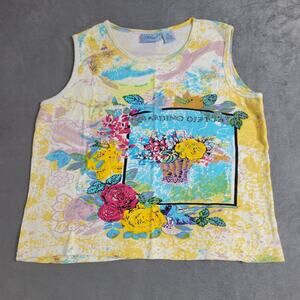 Jane Ashley Shirt Womens Size Extra Large Floral Basket Yellow Tank Top Art Wear